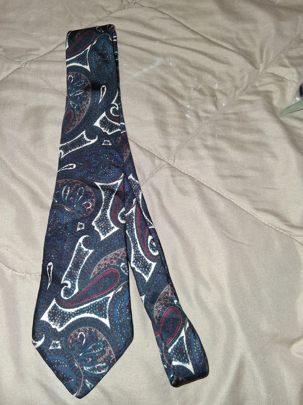 Mens Paisley Neck Tie - Navy, Burgundy & White